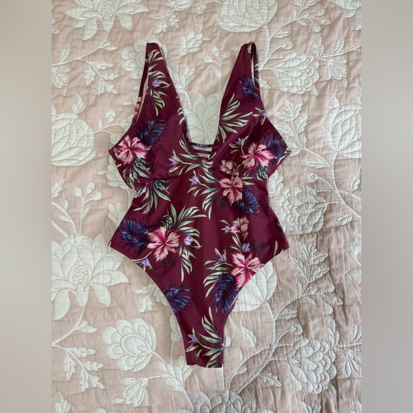 Shade Shore Other - Floral One Piece Swimsuit - Burgundy and Pink